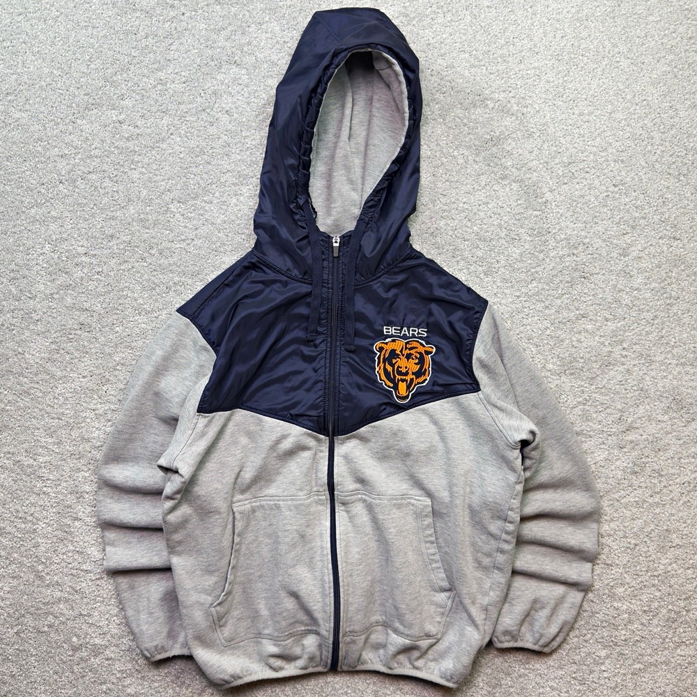 Chicago Bears G-III NFL Football Full Zip Hoodie Men's Large Gray Navy Hood Tear